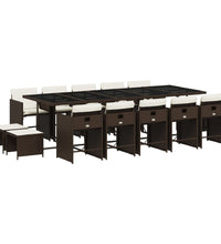 15-tlg. Garten-Essgruppe mit Kissen Braun Poly Rattan