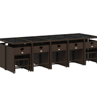 15-tlg. Garten-Essgruppe mit Kissen Braun Poly Rattan