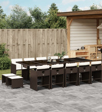 15-tlg. Garten-Essgruppe mit Kissen Braun Poly Rattan