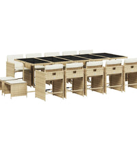 15-tlg. Garten-Essgruppe mit Kissen Beige Poly Rattan