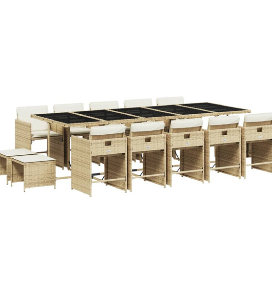 15-tlg. Garten-Essgruppe mit Kissen Beige Poly Rattan