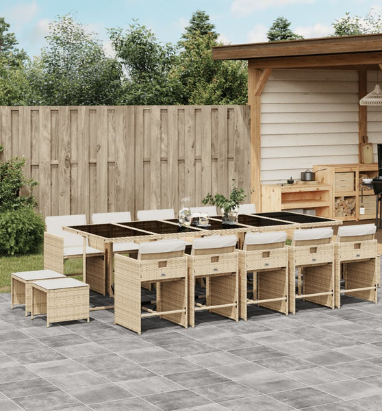15-tlg. Garten-Essgruppe mit Kissen Beige Poly Rattan