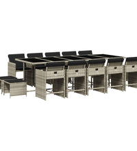 15-tlg. Garten-Essgruppe mit Kissen Hellgrau Poly Rattan