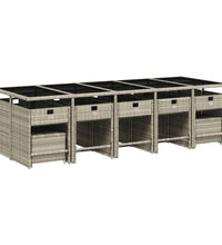 15-tlg. Garten-Essgruppe mit Kissen Hellgrau Poly Rattan