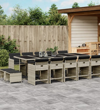 15-tlg. Garten-Essgruppe mit Kissen Hellgrau Poly Rattan