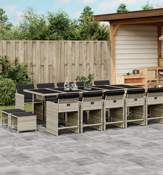 15-tlg. Garten-Essgruppe mit Kissen Hellgrau Poly Rattan