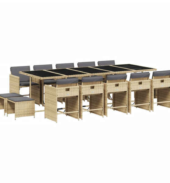 15-tlg. Garten-Essgruppe mit Kissen Beigemischung Poly Rattan