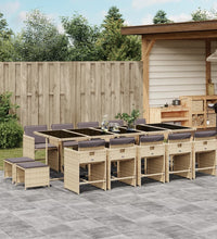15-tlg. Garten-Essgruppe mit Kissen Beigemischung Poly Rattan