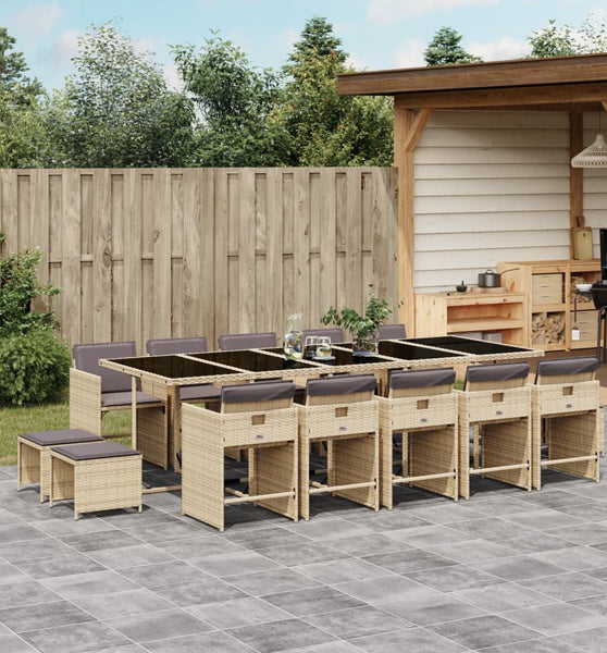 15-tlg. Garten-Essgruppe mit Kissen Beigemischung Poly Rattan