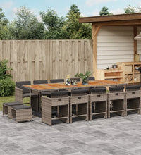 15-tlg. Garten-Essgruppe mit Kissen Grau Poly Rattan