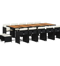15-tlg. Garten-Essgruppe mit Kissen Schwarz Poly Rattan