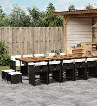 15-tlg. Garten-Essgruppe mit Kissen Schwarz Poly Rattan