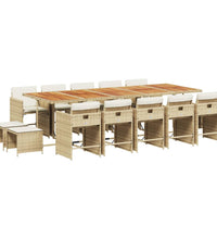 15-tlg. Garten-Essgruppe mit Kissen Beige Poly Rattan