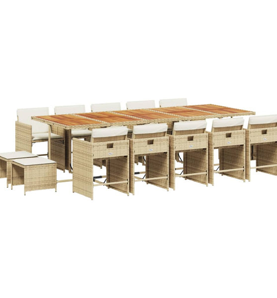15-tlg. Garten-Essgruppe mit Kissen Beige Poly Rattan