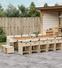 15-tlg. Garten-Essgruppe mit Kissen Beige Poly Rattan