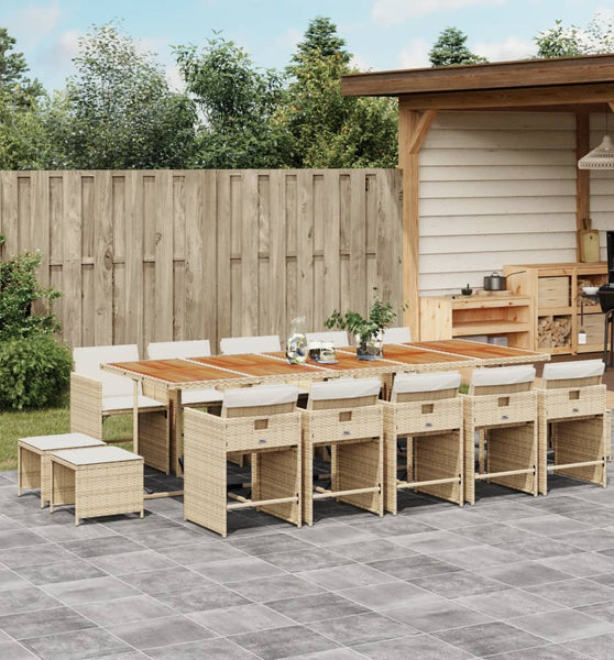15-tlg. Garten-Essgruppe mit Kissen Beige Poly Rattan