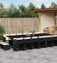 17-tlg. Garten-Essgruppe mit Kissen Schwarz Poly Rattan