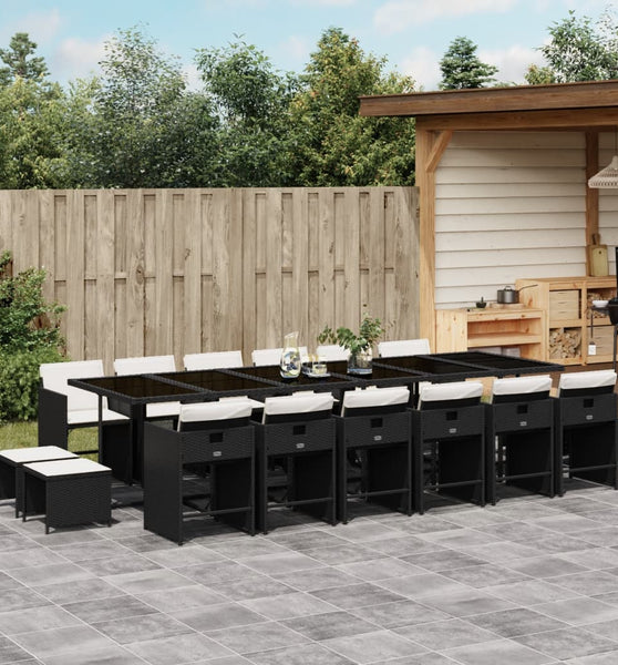 17-tlg. Garten-Essgruppe mit Kissen Schwarz Poly Rattan