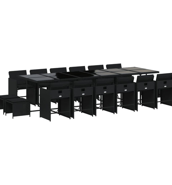 17-tlg. Garten-Essgruppe mit Kissen Schwarz Poly Rattan