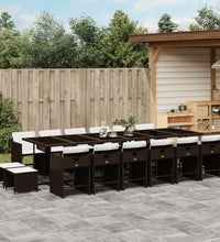 17-tlg. Garten-Essgruppe mit Kissen Braun Poly Rattan
