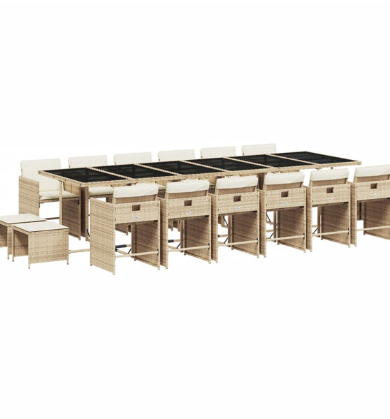 17-tlg. Garten-Essgruppe mit Kissen Beige Poly Rattan