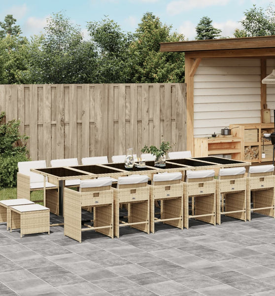 17-tlg. Garten-Essgruppe mit Kissen Beige Poly Rattan
