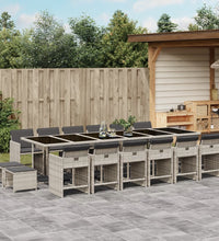 17-tlg. Garten-Essgruppe mit Kissen Hellgrau Poly Rattan