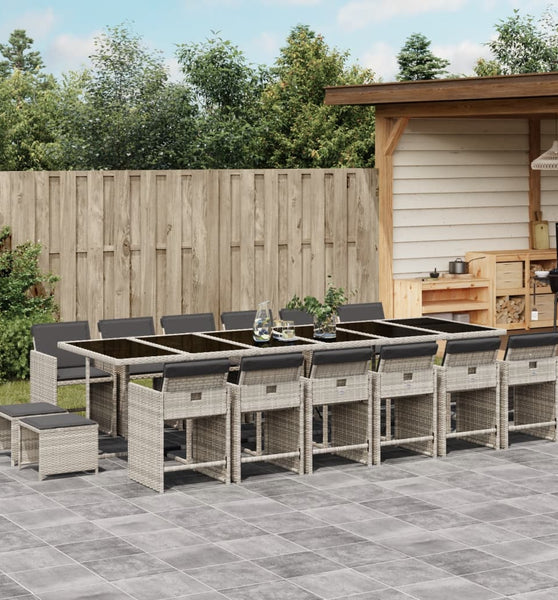 17-tlg. Garten-Essgruppe mit Kissen Hellgrau Poly Rattan