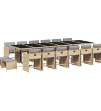 17-tlg. Garten-Essgruppe mit Kissen Beigemischung Poly Rattan