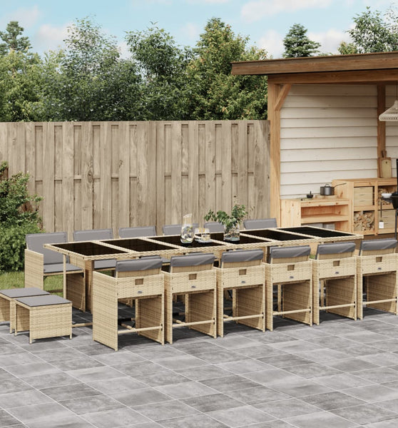 17-tlg. Garten-Essgruppe mit Kissen Beigemischung Poly Rattan