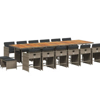 17-tlg. Garten-Essgruppe mit Kissen Grau Poly Rattan