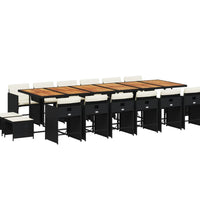 17-tlg. Garten-Essgruppe mit Kissen Schwarz Poly Rattan
