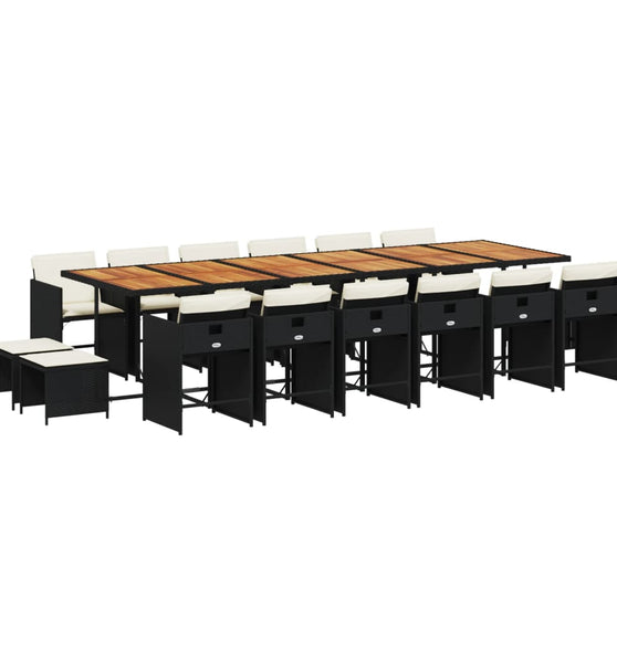 17-tlg. Garten-Essgruppe mit Kissen Schwarz Poly Rattan