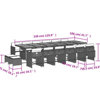 17-tlg. Garten-Essgruppe mit Kissen Schwarz Poly Rattan
