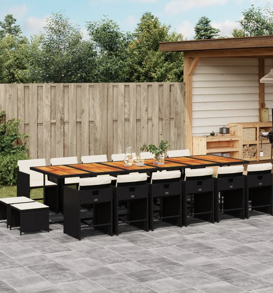 17-tlg. Garten-Essgruppe mit Kissen Schwarz Poly Rattan