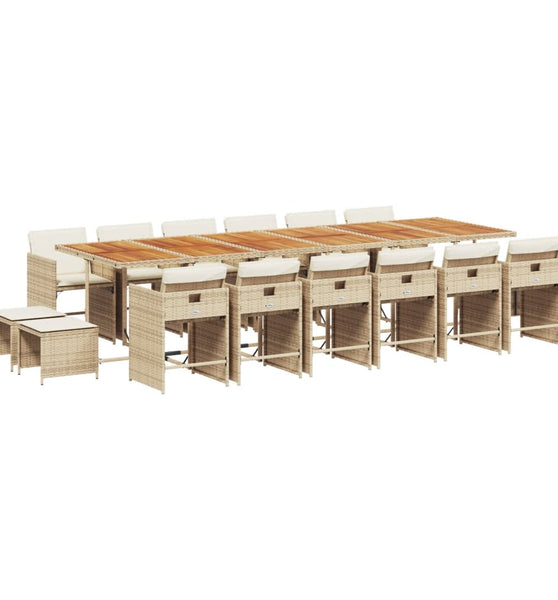 17-tlg. Garten-Essgruppe mit Kissen Beige Poly Rattan
