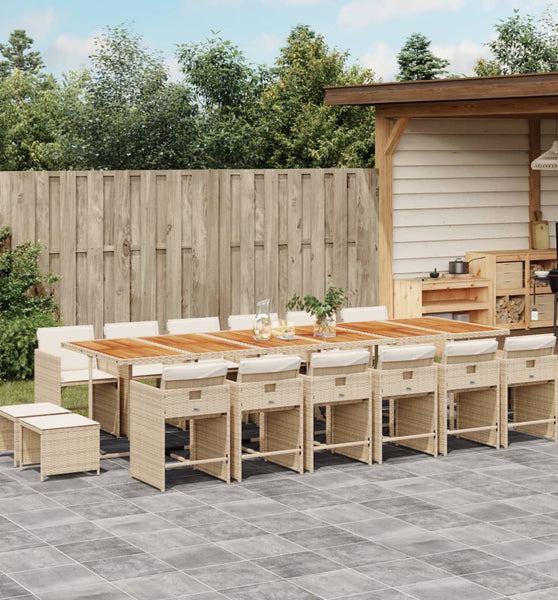 17-tlg. Garten-Essgruppe mit Kissen Beige Poly Rattan