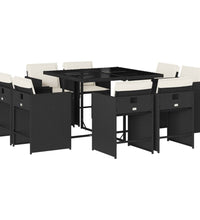 9-tlg. Garten-Essgruppe mit Kissen Schwarz Poly Rattan