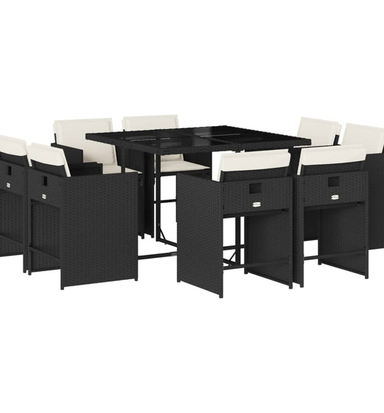 9-tlg. Garten-Essgruppe mit Kissen Schwarz Poly Rattan