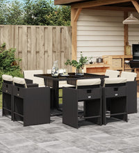 9-tlg. Garten-Essgruppe mit Kissen Schwarz Poly Rattan