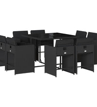 9-tlg. Garten-Essgruppe mit Kissen Schwarz Poly Rattan