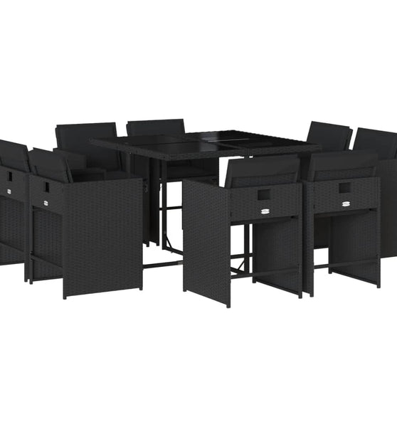 9-tlg. Garten-Essgruppe mit Kissen Schwarz Poly Rattan