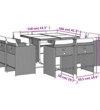9-tlg. Garten-Essgruppe mit Kissen Grau Poly Rattan