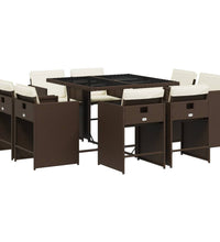 9-tlg. Garten-Essgruppe mit Kissen Braun Poly Rattan
