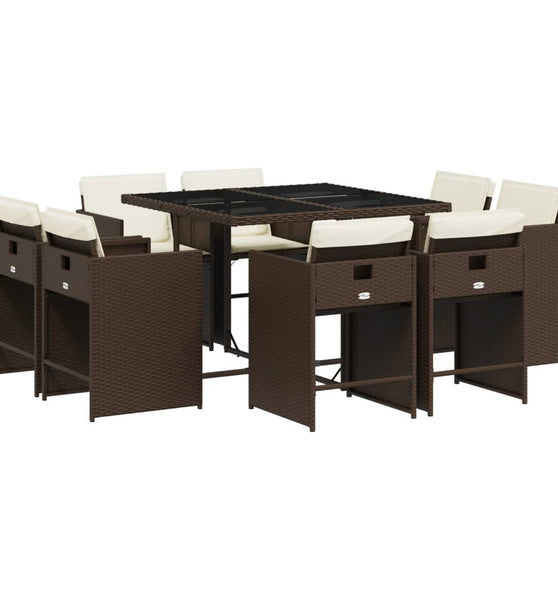 9-tlg. Garten-Essgruppe mit Kissen Braun Poly Rattan
