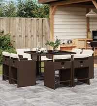 9-tlg. Garten-Essgruppe mit Kissen Braun Poly Rattan