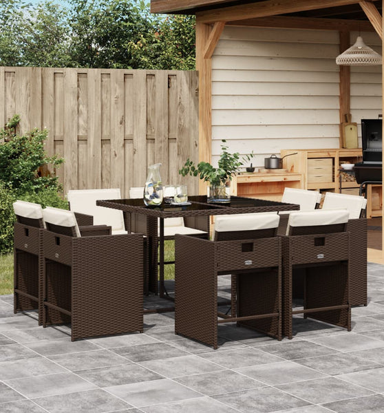 9-tlg. Garten-Essgruppe mit Kissen Braun Poly Rattan