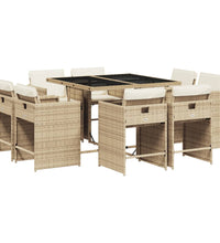 9-tlg. Garten-Essgruppe mit Kissen Beige Poly Rattan
