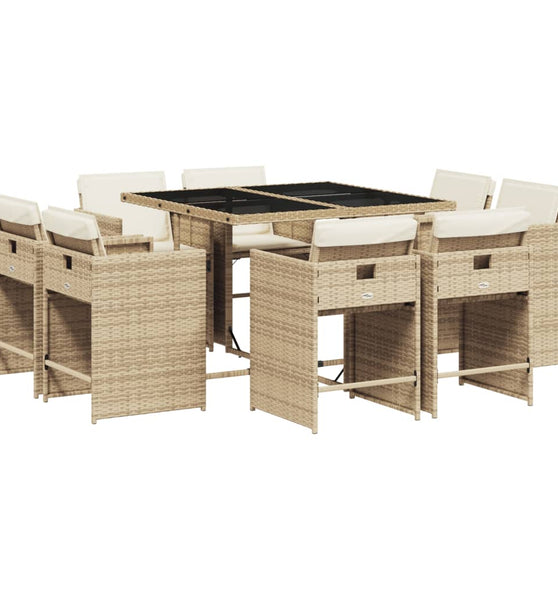 9-tlg. Garten-Essgruppe mit Kissen Beige Poly Rattan