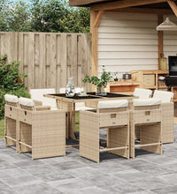 9-tlg. Garten-Essgruppe mit Kissen Beige Poly Rattan